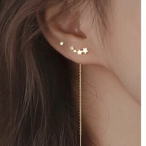 New Starry Dainty Climbing Stars Dangle Drop Earrings Tassel Chain Gold A0130